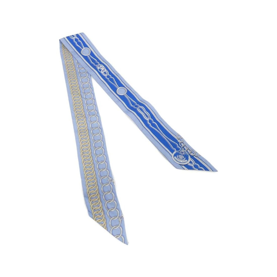 Hermes MAILLONS Twilly 063357S Scarf Muffler: --- Catalog ---Category: SizeSize (LxW): 5cm x 86cm / 1.96'' x 33.85''Category: DesignType: ScarfColor: Beige, BlueGender: Women,MenMaterial: Silk Category: GeneralMPN: 063357SBrand: Hermes--- Item