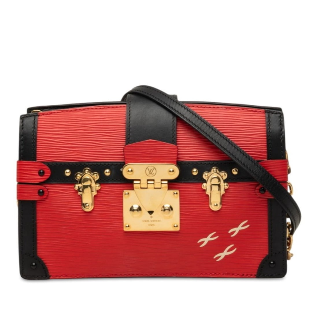 Louis Vuitton Epi Trunk Clutch Crossbody Chain Shoulder Bag M51697 Rouge Red Black Leather Women's: --- Catalog ---Category: SizeStrap Drop: 57.5cm / 22.63''Size (HxWxD): 15cm x 22cm x 6.5cm / 5.9'' x 8.66'' x 2.55''Category: DesignType: Shoulder bagColor: Black, Red color, RougeGender: WomenClosure