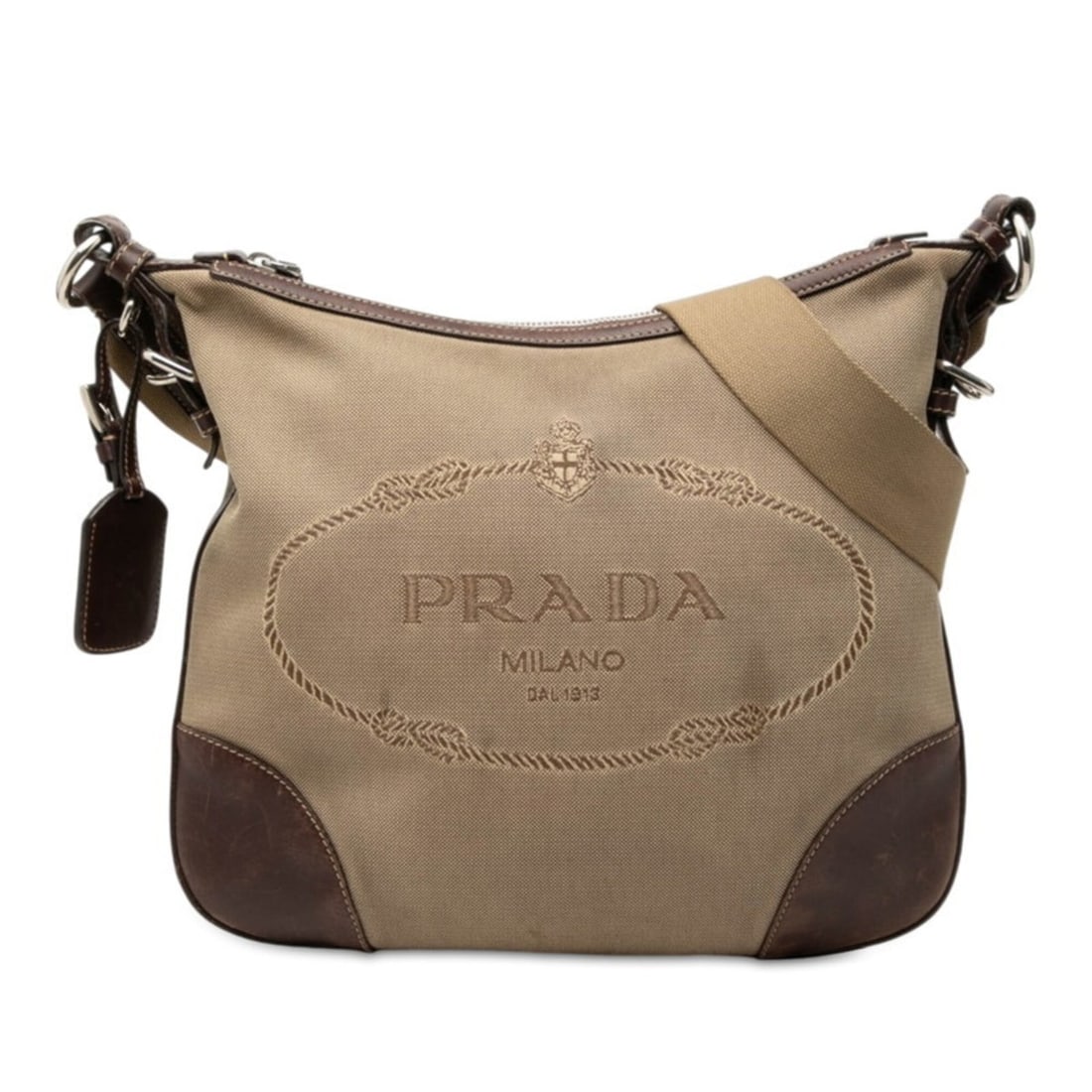 Prada Logo Crossbody Shoulder Bag, Brown Canvas Leather, Women's PRADA (1 of 10)