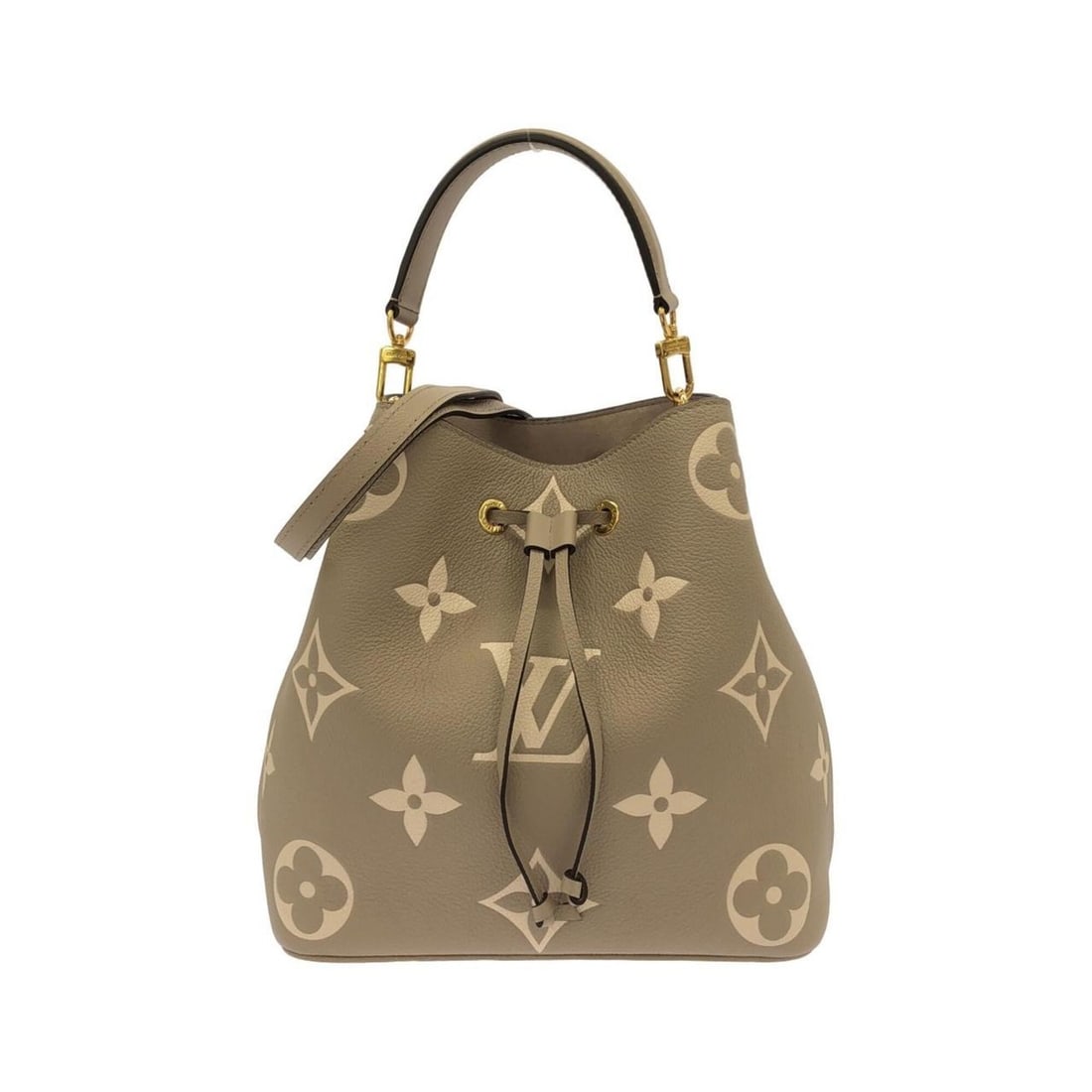 Louis Vuitton Bicolor Monogram Empreinte Neo Noe MM M45555 Shoulder Bag: --- Catalog ---Category: SizeSize (HxWxD): 26cm x 25.5cm x 17cm / 10.23'' x 10.03'' x 6.69''Category: DesignType: Shoulder bagColor: TourterelleGender: WomenMaterial: Leather Leather/Fur Type: Calfski