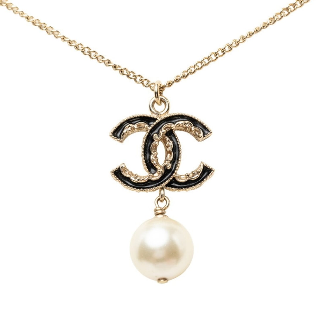 Chanel Coco Mark Necklace B14V Gold Black Plated Faux Pearl Women's CHANEL: --- Catalog ---Category: SizePendant Size: 36.1mm x 19.6mm / 1.42'' x 0.77''Neck Circumference: 60.5 cm / 23.81''Category: DesignColor: Black, GoldGender: WomenNecklace Type: NecklaceCategory: General