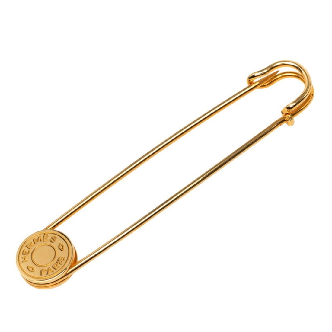 Hermes Sellier Safety Pin, Gold Plated, Women's: --- Catalog ---Category: SizeSize (HxWxD): 7.37cm x 1.37cm / 2.9'' x 0.53''Category: DesignType: Pin broochColor: GoldGender: WomenCategory: GeneralLine: SellierBrand: Hermes--- Item List ---Section: 