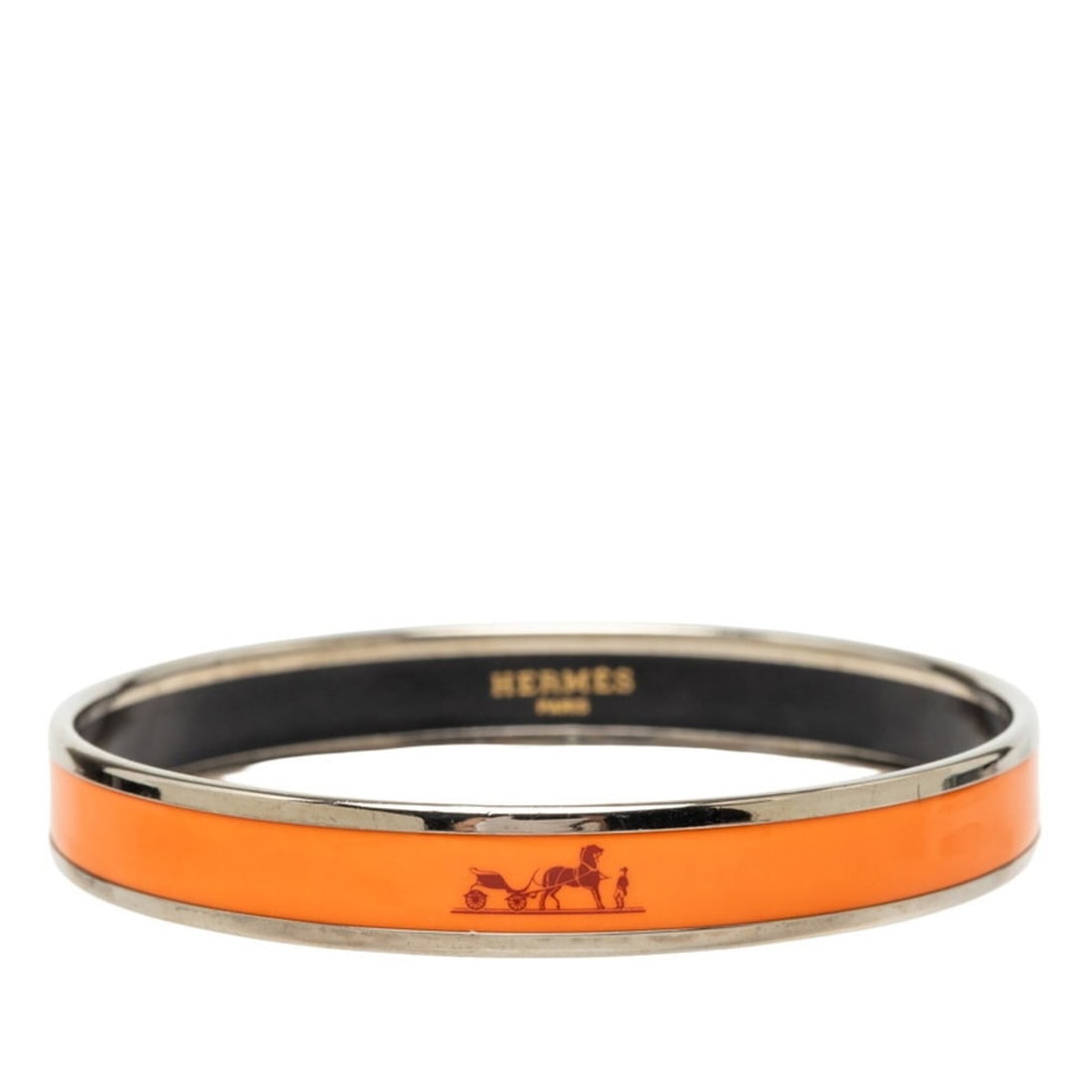 Hermes Email PM Caleche Bangle, Silver and Orange Metal Enamel, Women's: --- Catalog ---Category: SizeWidth: 1cm / 0.39''Length: 20.5cm / 8.07''Total Length: 22.5cm / 8.85''Category: DesignType: BangleColor: Orange, SilverGender: WomenMaterial: Enamel, MetalCategory: Gener