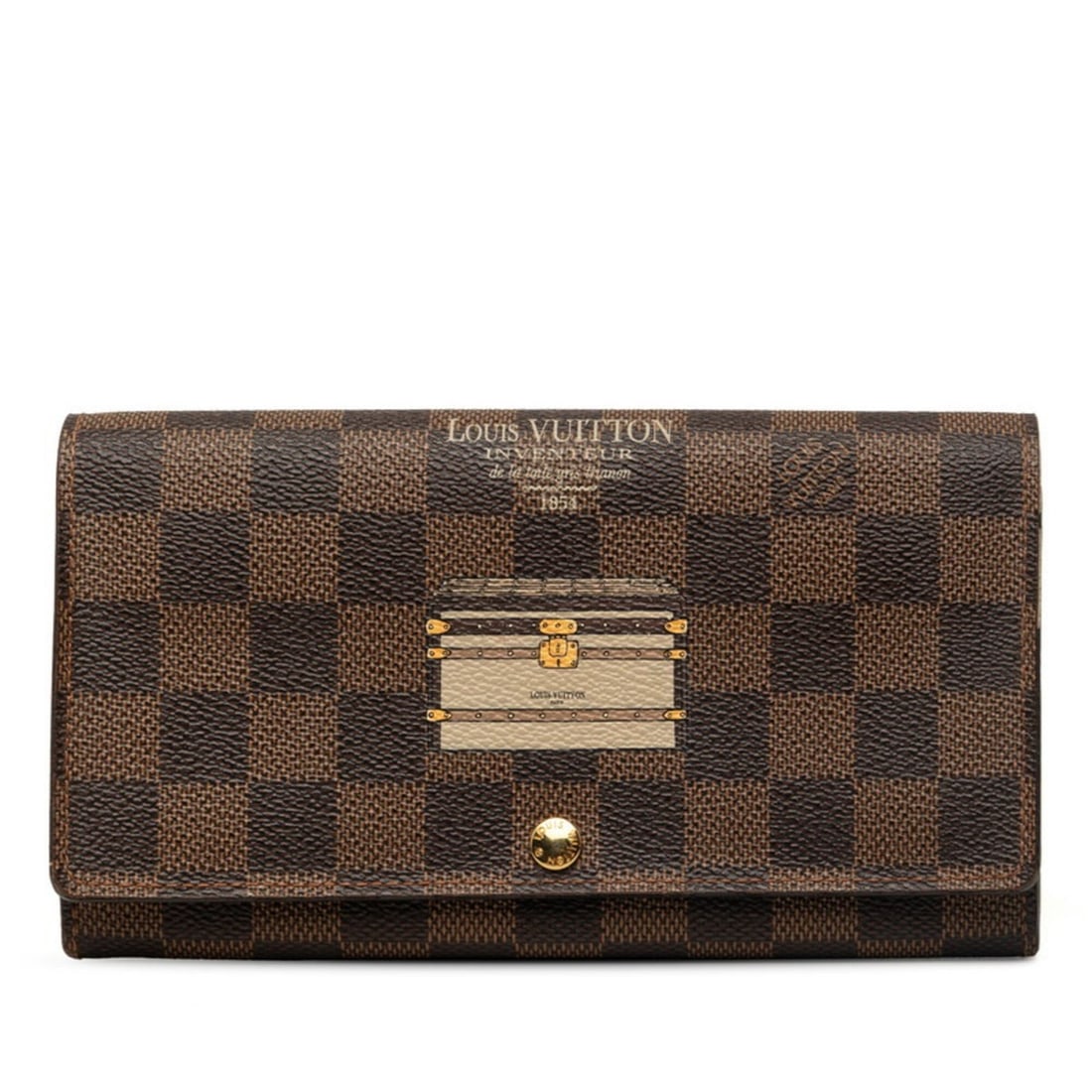 Louis Vuitton Damier Portefeuille Sarah Trunk & Lock Long Wallet N63179 Brown Leather Women's LOUIS: --- Catalog ---Category: SizeSize (HxWxD): 10cm x 18.5cm x 1.5cm / 3.93'' x 7.28'' x 0.59''Category: DesignType: Long wallet (bi-fold)Color: BrownGender: WomenMaterial: PVC , Leather Category:
