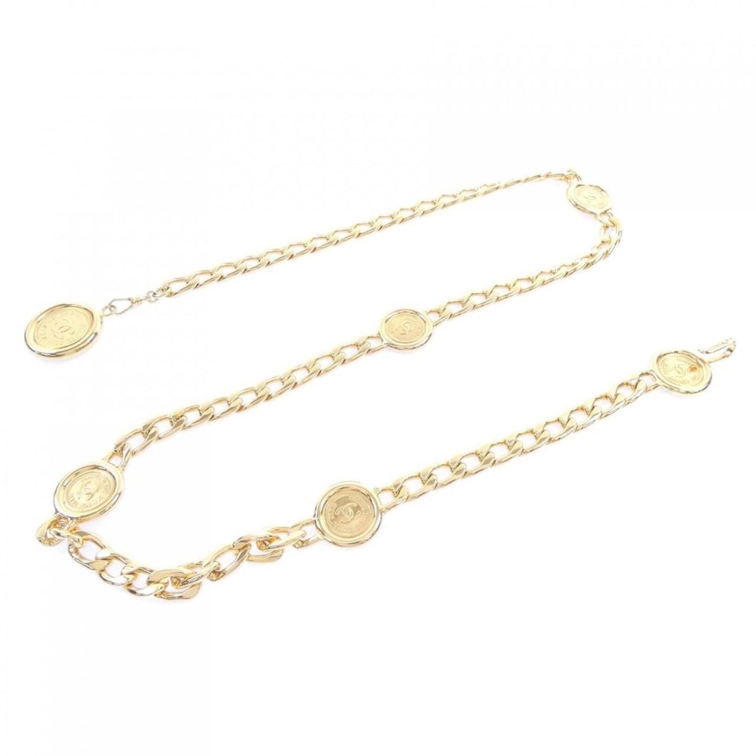 Chanel belt: --- Catalog ---Category: SizeWidth: 1cm / 0.39''Length: 85cm / 33.46''Category: DesignType: Chain beltColor: GoldGender: WomenCategory: GeneralBrand: Chanel--- Item List ---Section: ConditionRanking: