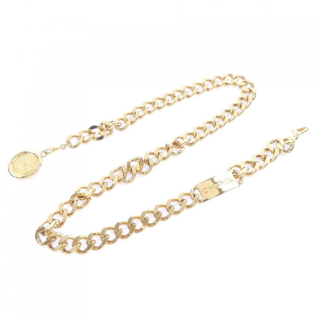 Chanel belt: --- Catalog ---Category: SizeWidth: 1.5cm / 0.59''Length: 57cm / 22.44''Category: DesignType: Chain beltColor: GoldCategory: GeneralBrand: Chanel--- Item List ---Section: ConditionRanking: Rank B