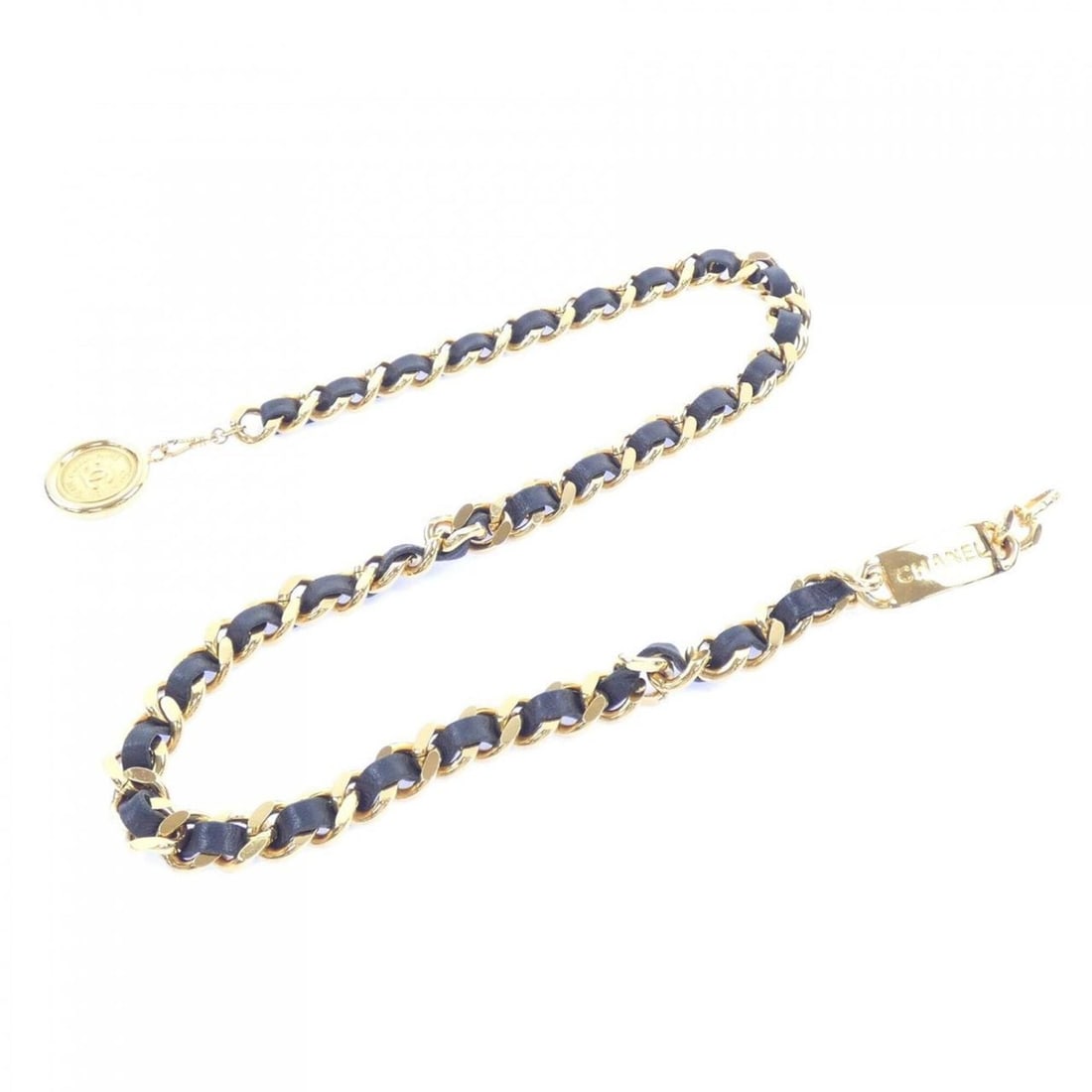 Chanel belt: --- Catalog ---Category: SizeWidth: 1.5cm / 0.59''Length: 84cm / 33.07''Category: DesignType: Chain beltColor: Black, GoldGender: WomenCategory: GeneralBrand: Chanel--- Item List ---Section: