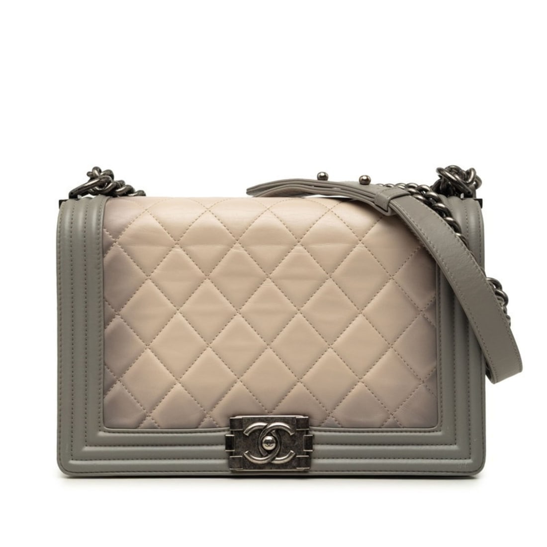 Chanel Coco Mark Boy Matelassé Chain Shoulder Bag A92193 Gray Beige Lambskin Women's CHANEL (1 of 19)