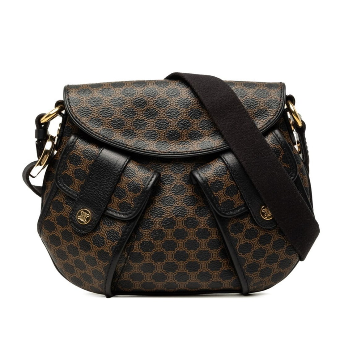 Celine Macadam Crossbody Shoulder Bag, Brown/Black Leather, Women's CELINE: --- Catalog ---Category: SizeSize (HxWxD): 19cm x 24cm x 5cm / 7.48'' x 9.44'' x 1.96''Category: DesignType: Shoulder bagColor: Black, BrownGender: WomenMaterial: PVC , Leather Outer Pocket: Zipper po