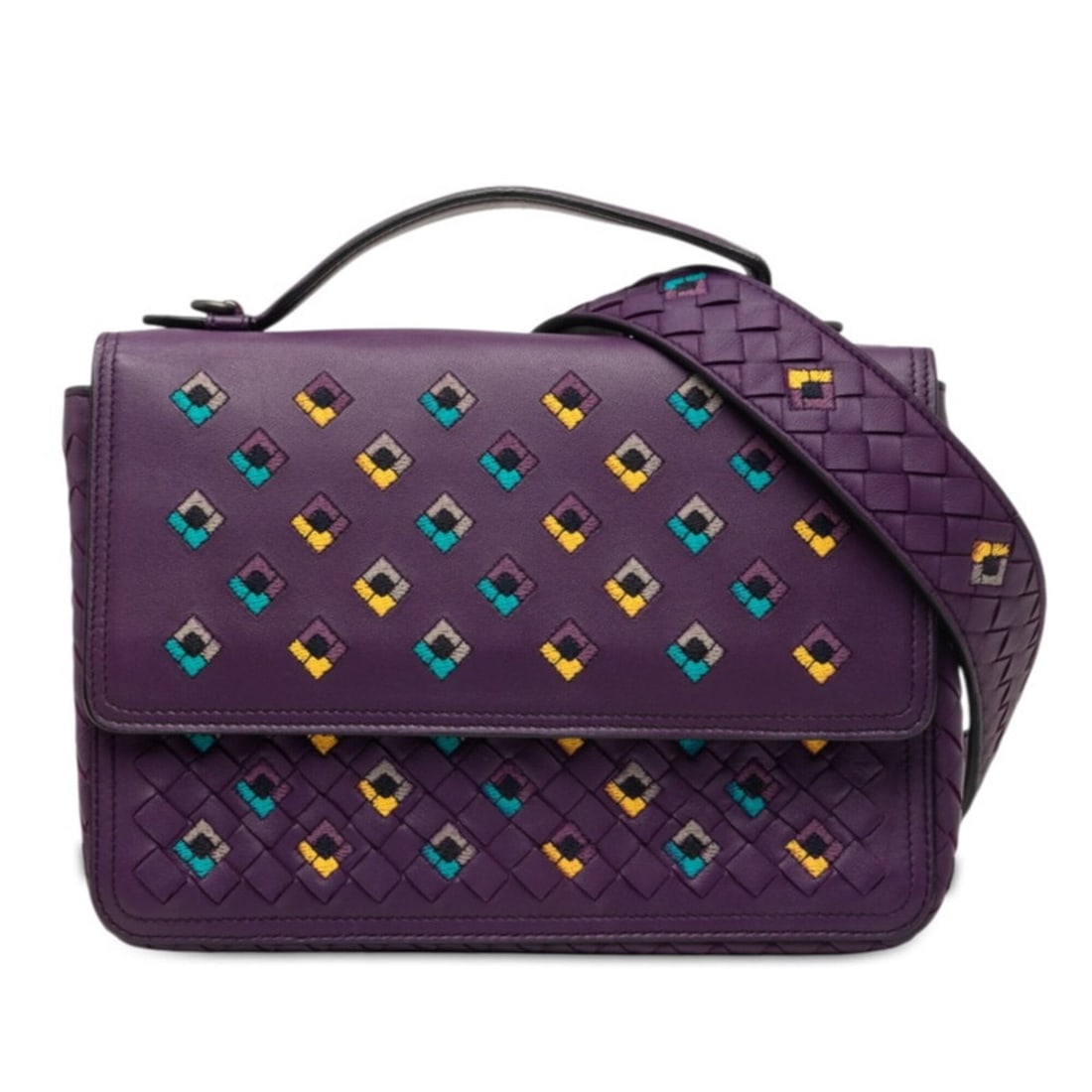 Bottega Veneta Intrecciato Embroidered Handbag/Shoulder Bag, 2-Way, Purple Leather, Women's: --- Catalog ---Category: SizeSize (HxWxD): 16cm x 23cm x 7cm / 6.29'' x 9.05'' x 2.75''Category: DesignType: Handbag, Shoulder bagColor: PurpleGender: WomenMaterial: Intrecciato Category: GeneralBrand