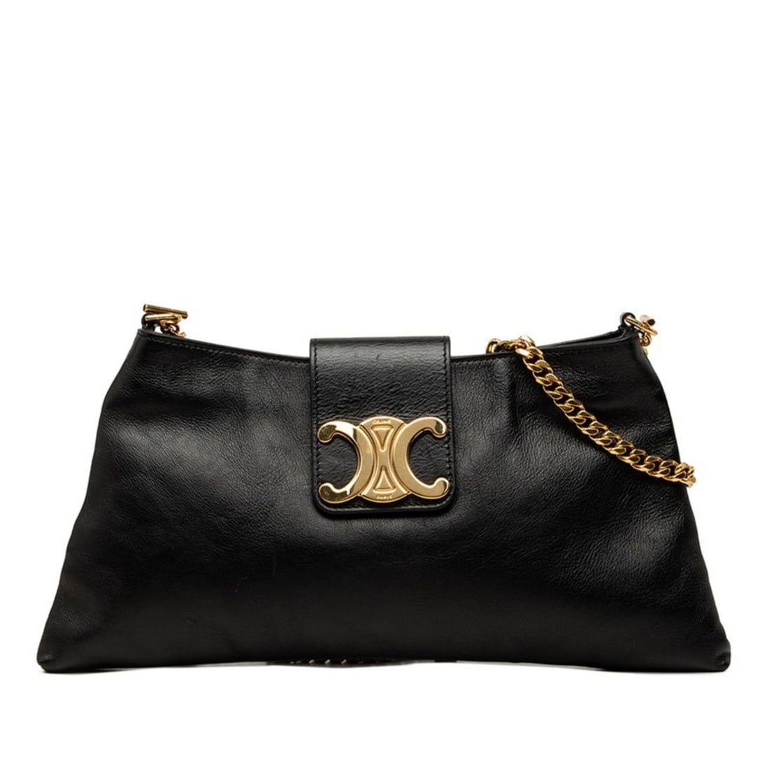 Celine Triomphe Chain Shoulder Bag, Black Leather, Women's CELINE: --- Catalog ---Category: SizeSize (HxWxD): 15cm x 31cm x 2cm / 5.9'' x 12.2'' x 0.78''Category: DesignType: Shoulder bagColor: BlackGender: WomenMaterial: Leather Category: GeneralBrand: Celine--- Ite