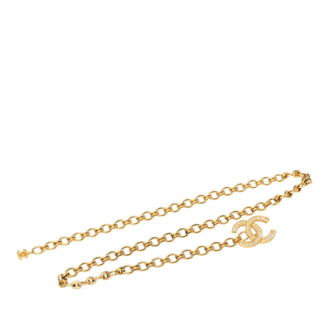 Chanel Coco Mark Chain Belt Gold Plated Rhinestone Women's CHANEL: --- Catalog ---Category: SizeWidth: 1cm / 0.39''Length: 86cm / 33.85''Category: DesignType: Chain beltColor: GoldGender: WomenCategory: GeneralBrand: Chanel--- Item List ---Section: ConditionRanking: 