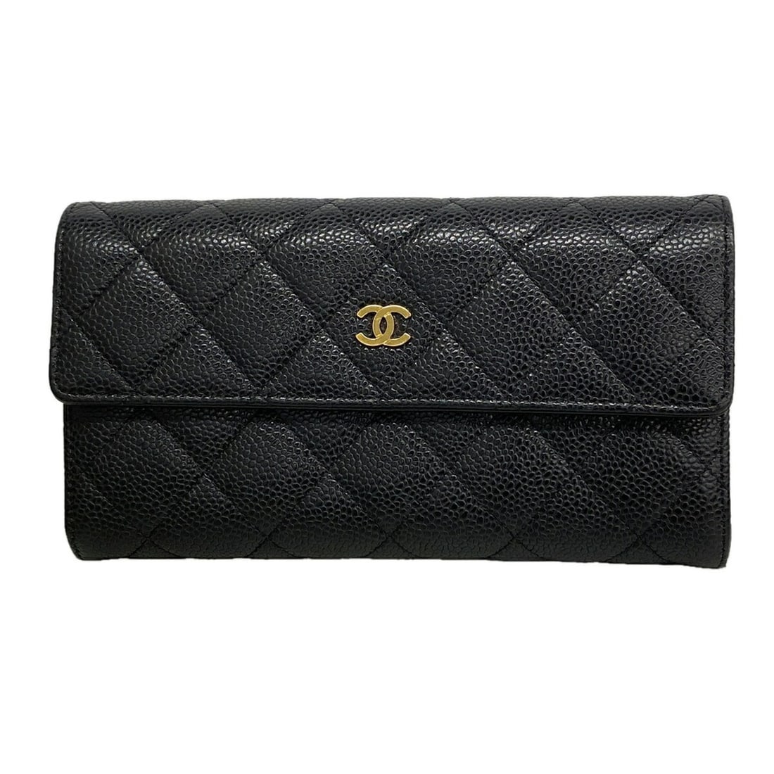 Chanel long wallet, Matelassé caviar leather, black, women's.: --- Catalog ---Category: SizeSize (HxWxD): 11cm x 19cm x 3cm / 4.33'' x 7.48'' x 1.18''Category: DesignType: Long wallet (bi-fold)Color: BlackGender: WomenMaterial: Grained Calfskin Category: GeneralB
