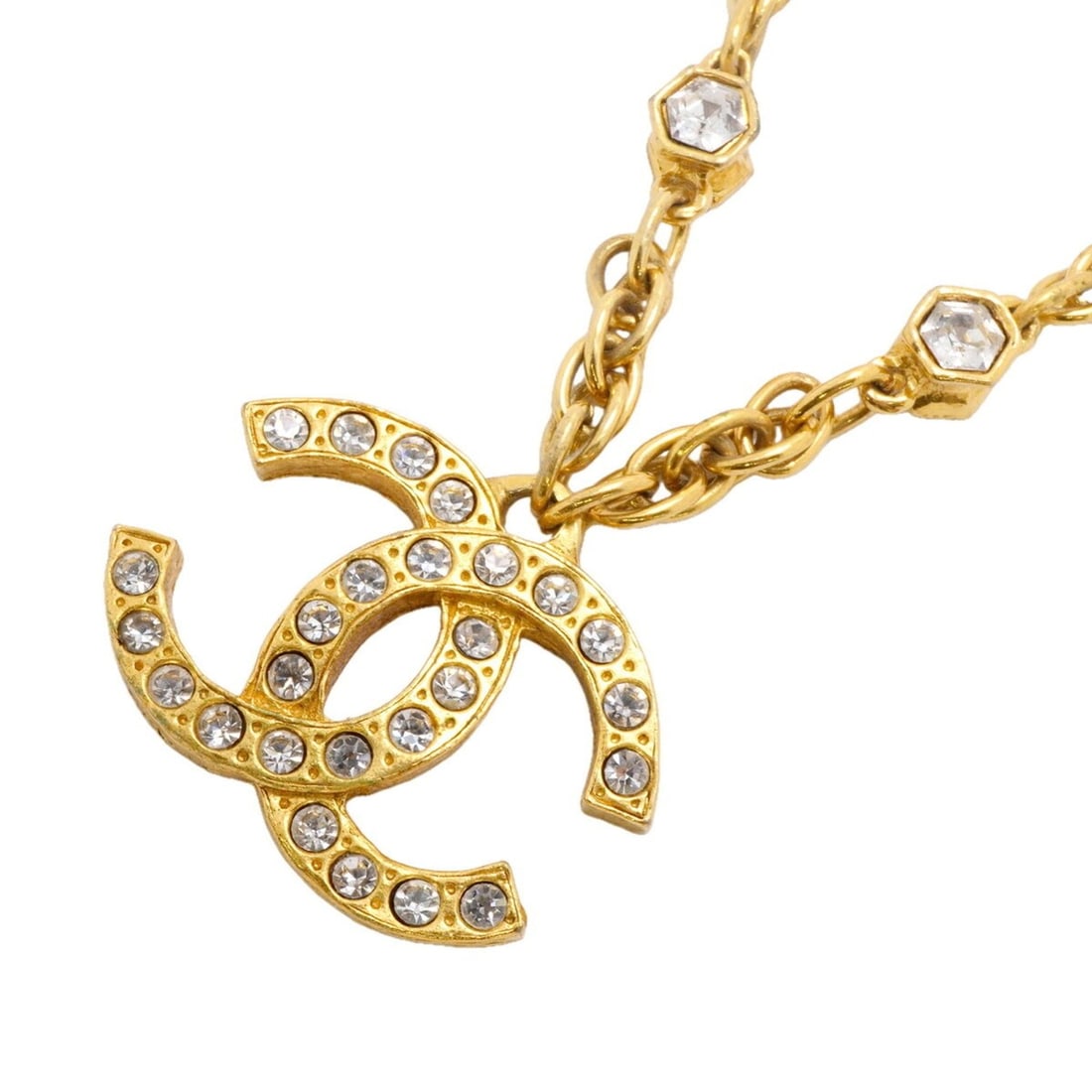 Chanel Necklace, Coco Mark, GP Plated, Rhinestone, Gold, Women's: --- Catalog ---Category: SizePendant Size: 34.8mm x 44.5mm / 1.37'' x 1.75''Neck Circumference: 82.5 cm / 32.48''Category: DesignColor: GoldGender: WomenMaterial: Gold plating, RhinestoneNecklace Type