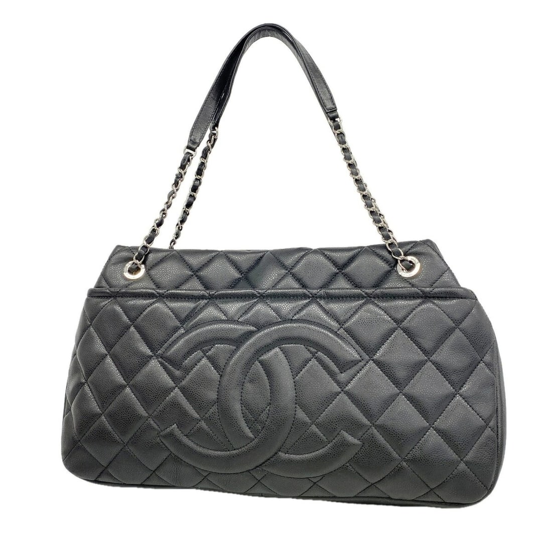 Chanel Tote Bag/Chain Matelassé Caviar Leather Black Women's: --- Catalog ---Category: SizeSize (HxWxD): 26cm x 45cm x 9cm / 10.23'' x 17.71'' x 3.54''Category: DesignType: Tote bagColor: BlackGender: WomenMaterial: Grained Calfskin Hardware Color: SilverCategor