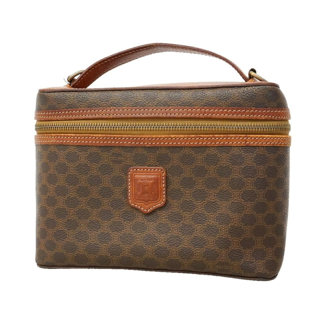 Celine handbag/vanity bag, Macadam pattern, brown, for women.: --- Catalog ---Category: SizeSize (HxWxD): 15cm x 21cm x 7cm / 5.9'' x 8.26'' x 2.75''Category: DesignType: Vanity bagColor: BrownGender: WomenMaterial: PVC Hardware Color: GoldCategory: GeneralBrand: