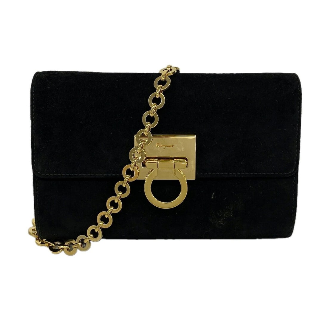 Salvatore Ferragamo Shoulder Bag, Gancini Design, Suede, Black, Women's, P3472573: --- Catalog ---Category: SizeSize (HxWxD): 13cm x 18cm x 5cm / 5.11'' x 7.08'' x 1.96''Category: DesignType: Shoulder bagColor: BlackGender: WomenMaterial: Suede Hardware Color: GoldCategory: GeneralB