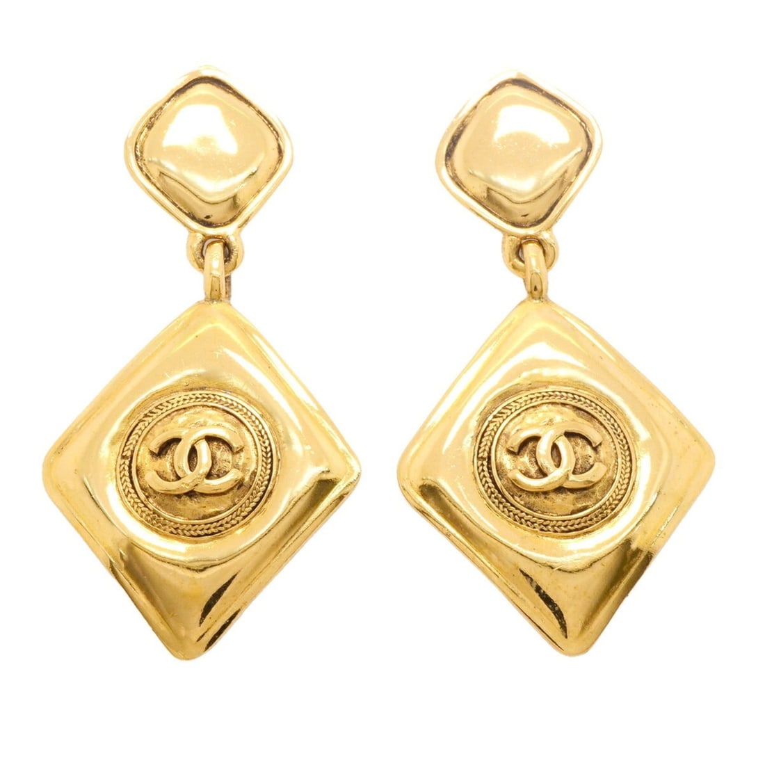Chanel Earrings, Coco Mark, Diamond Shape, GP Plated Gold, Women's (1 of 8)
