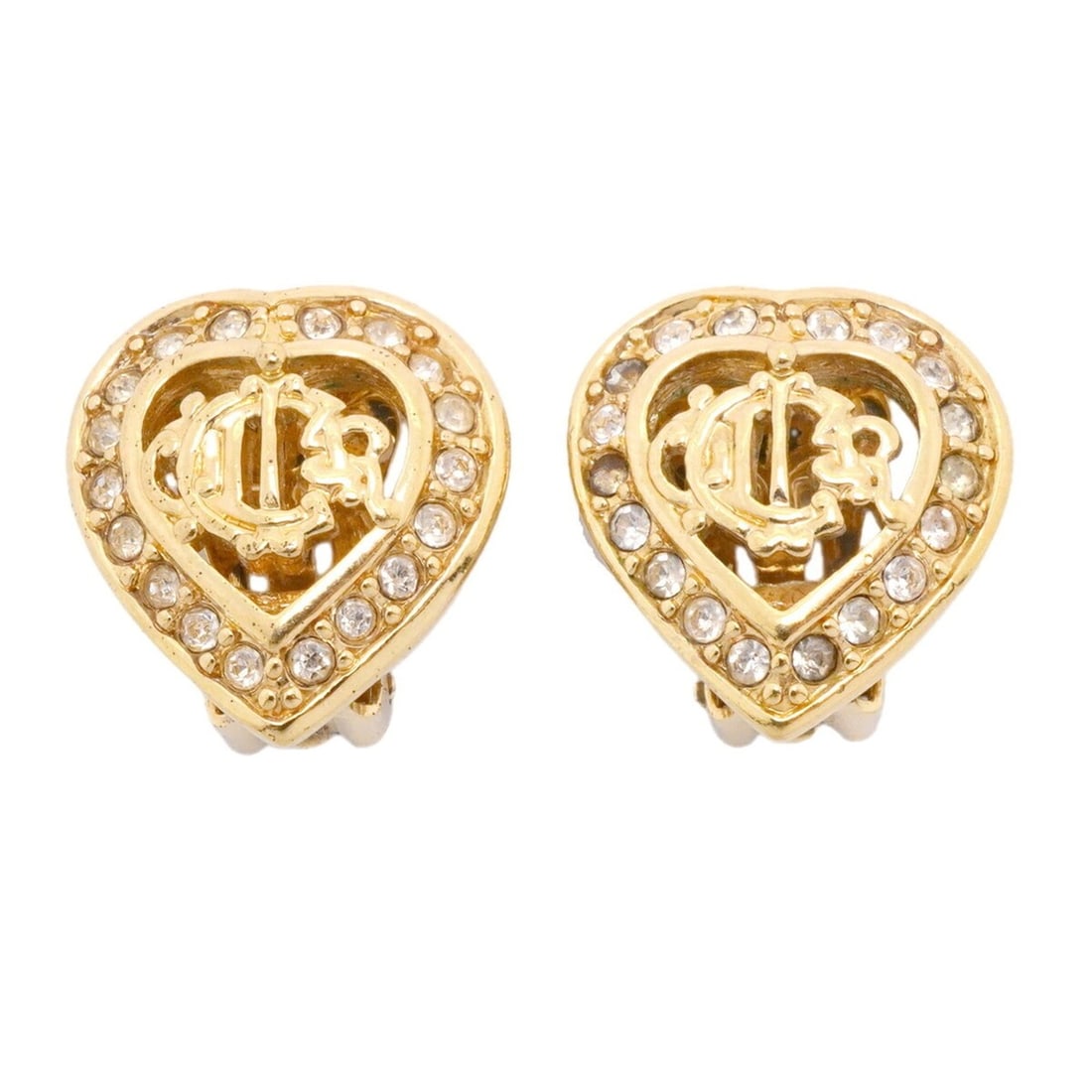 Christian Dior Earrings, Heart Motif, GP Plated, Rhinestone, Gold, Women's: --- Catalog ---Category: SizeSize (HxWxD): 16.70mm x 15.70mm / 0.66'' x 0.62''Category: DesignType: Clip earringsColor: GoldGender: WomenMaterial: Gold plating, RhinestoneCategory: GeneralBrand: Chris