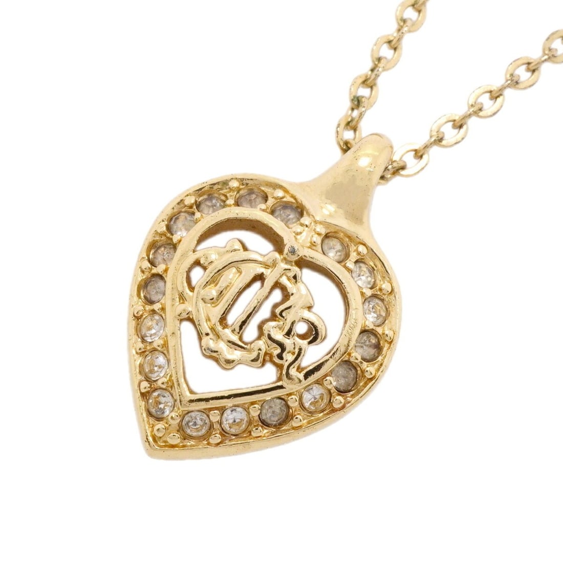 Christian Dior Necklace, Emblem Heart Motif, GP Plated, Rhinestone, Gold, Women's: --- Catalog ---Category: SizePendant Size: 21.9mm x 15.2mm / 0.86'' x 0.59''Neck Circumference: 40 cm - 45 cm / 15.74'' - 17.71''Category: DesignColor: GoldGender: WomenMaterial: Gold plating, Rhinest