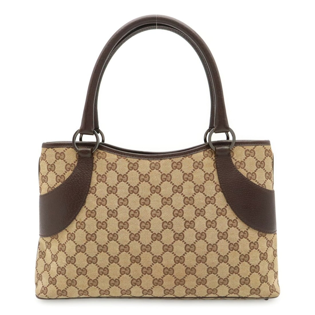 GUCCI GG Canvas Tote Bag Shoulder Leather Beige Dark Brown 113015 (1 of 10)