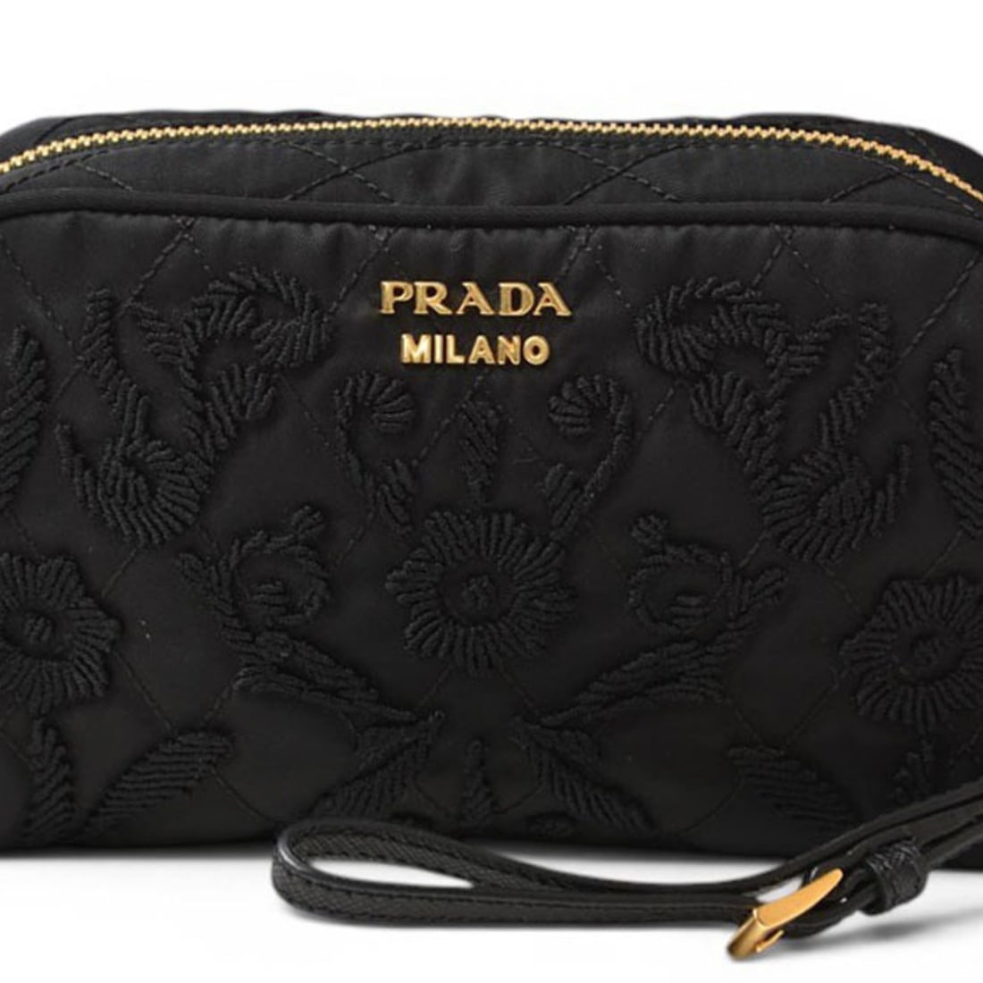 Prada pouch, PRADA quilted, floral embroidery, NERO (black nylon), women's.: --- Catalog ---Category: SizeSize (HxWxD): 12.5cm x 18cm x 5.5cm / 4.92'' x 7.08'' x 2.16''Category: DesignType: PouchColor: Black, NeroGender: WomenMaterial: Nylon Category: GeneralBrand: PradaCountr