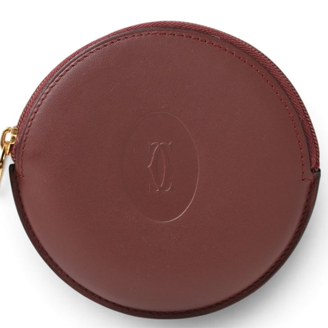 Cartier coin case, purse, wallet, Must de Cartier, Bordeaux: --- Catalog ---Category: SizeSize (HxWxD): 9.5cm x 10cm x 1.5cm / 3.74'' x 3.93'' x 0.59''Category: DesignType: Coin purse/coin caseColor: BordeauxGender: Men,WomenMaterial: Leather Category: GeneralB