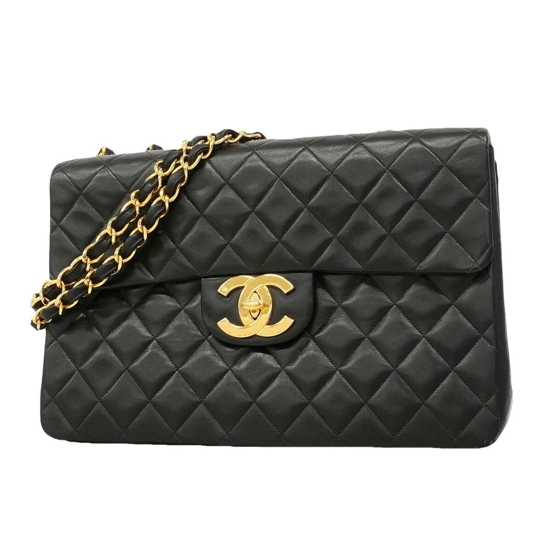 Chanel Shoulder Bag, Large Matelassé, Double Chain, Lambskin, Black, Women's (1 of 15)