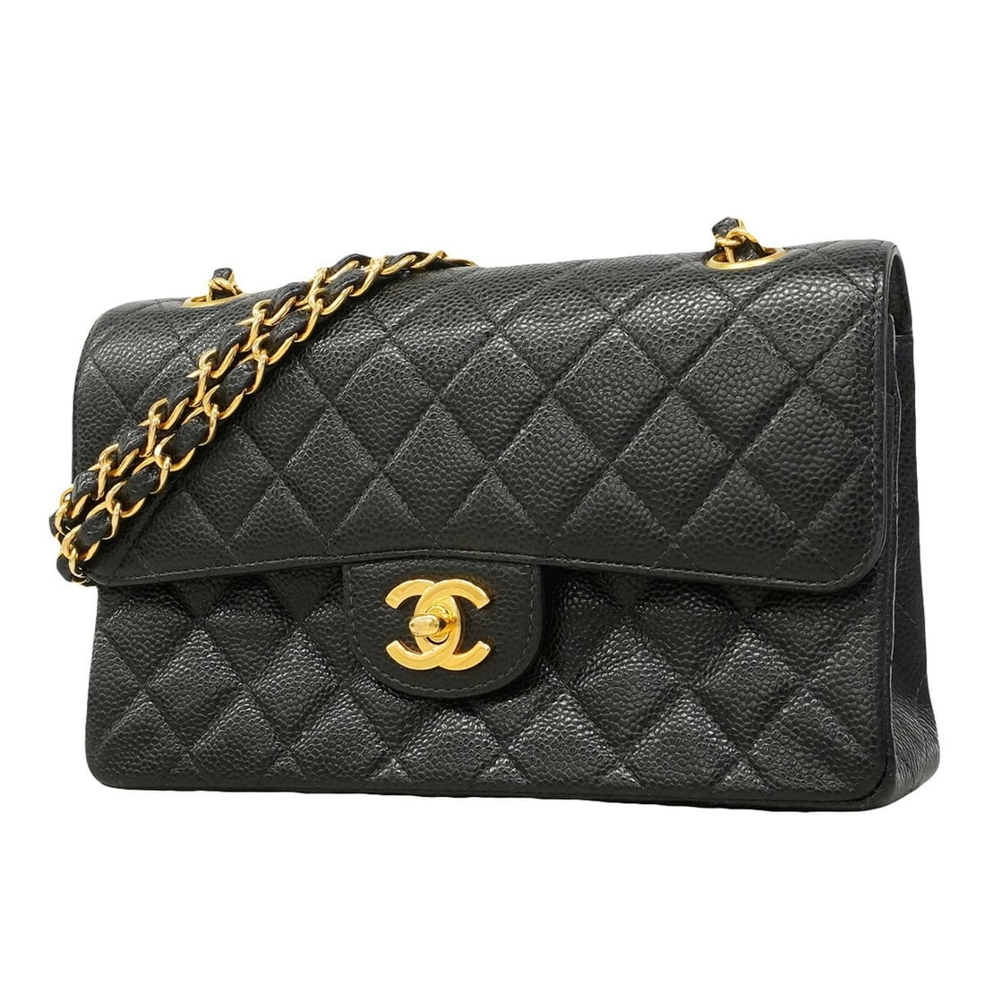 Chanel Matelassé Shoulder Bag, Double Flap, Chain, Caviar Leather, Black, Women's (1 of 13)