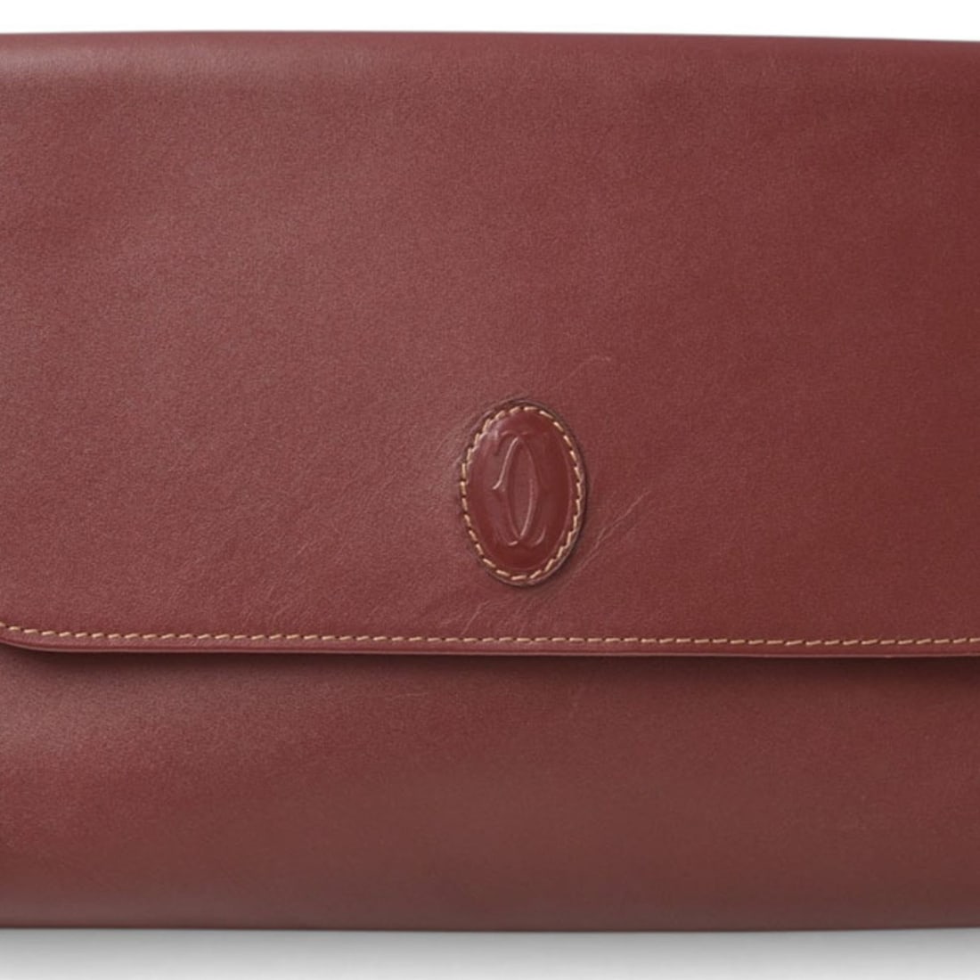 Cartier clutch bag, Must de leather, burgundy.: --- Catalog ---Category: SizeSize (HxWxD): 20cm x 26cm x 5cm / 7.87'' x 10.23'' x 1.96''Category: DesignType: Clutch bagColor: BordeauxGender: WomenMaterial: Leather Category: GeneralBrand: CartierCou
