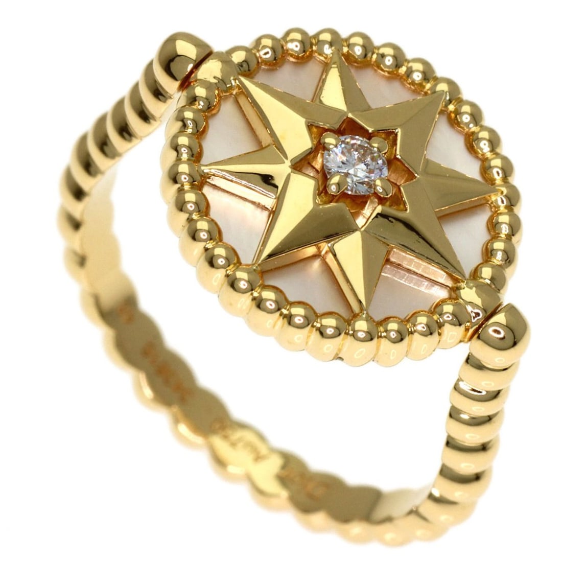 Christian Dior Dior Rose Devan White Shell Diamond Ring #48 18K Yellow Gold Women's: --- Catalog ---Category: SizeJP Size: 8US Size: 4.5Category: DesignType: Band ringGender: WomenMaterial: Yellow gold (18K)Category: GeneralBrand: Christian Dior--- Item List ---Section: ConditionRanki