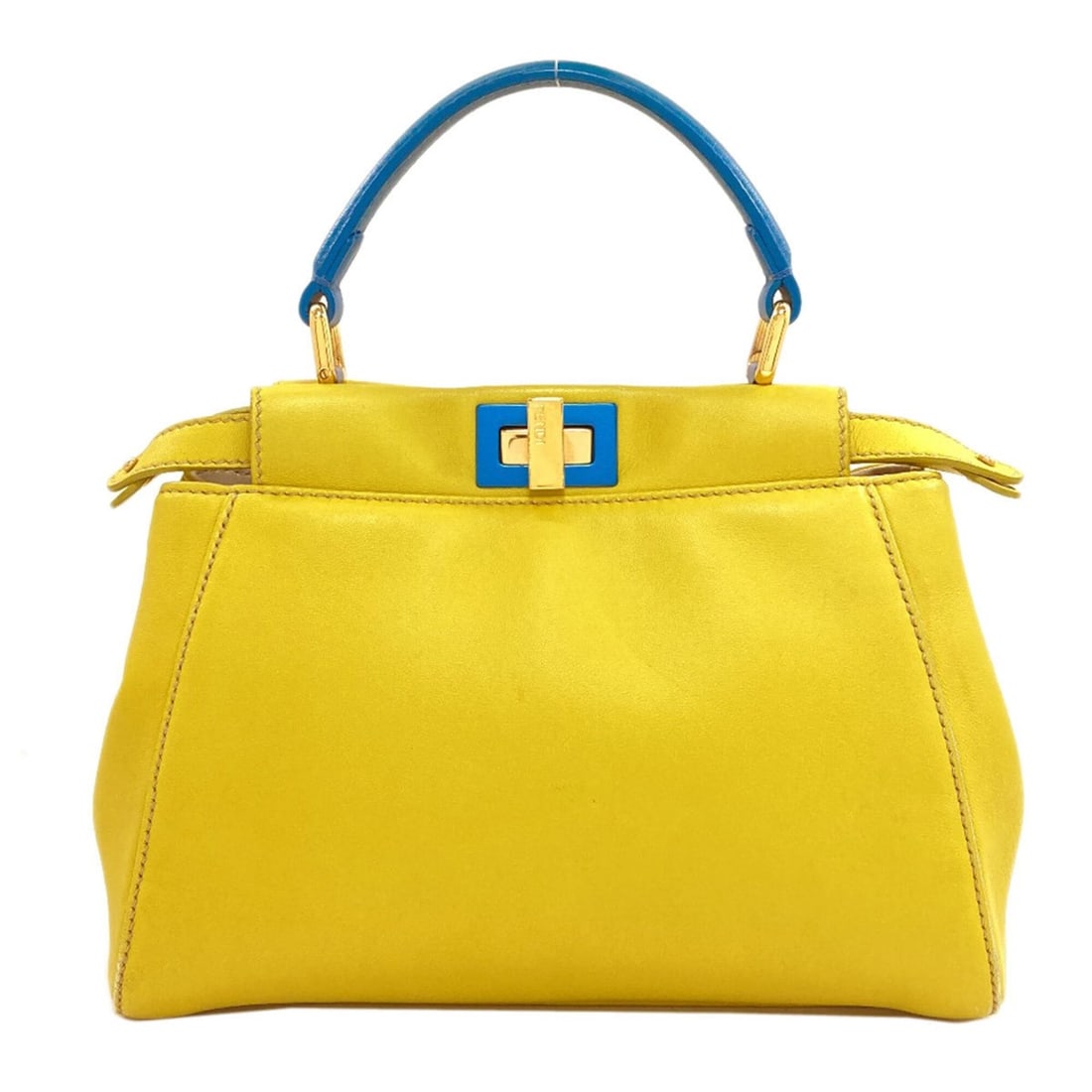 Fendi Peekaboo Mini Handbag, Calfskin, Women's FENDI: --- Catalog ---Category: SizeSize (HxWxD): 18cm x 21cm x 11cm / 7.08'' x 8.26'' x 4.33''Category: DesignType: HandbagColor: Blue, YellowGender: WomenMaterial: Leather Category: GeneralBrand: Fendi--- 