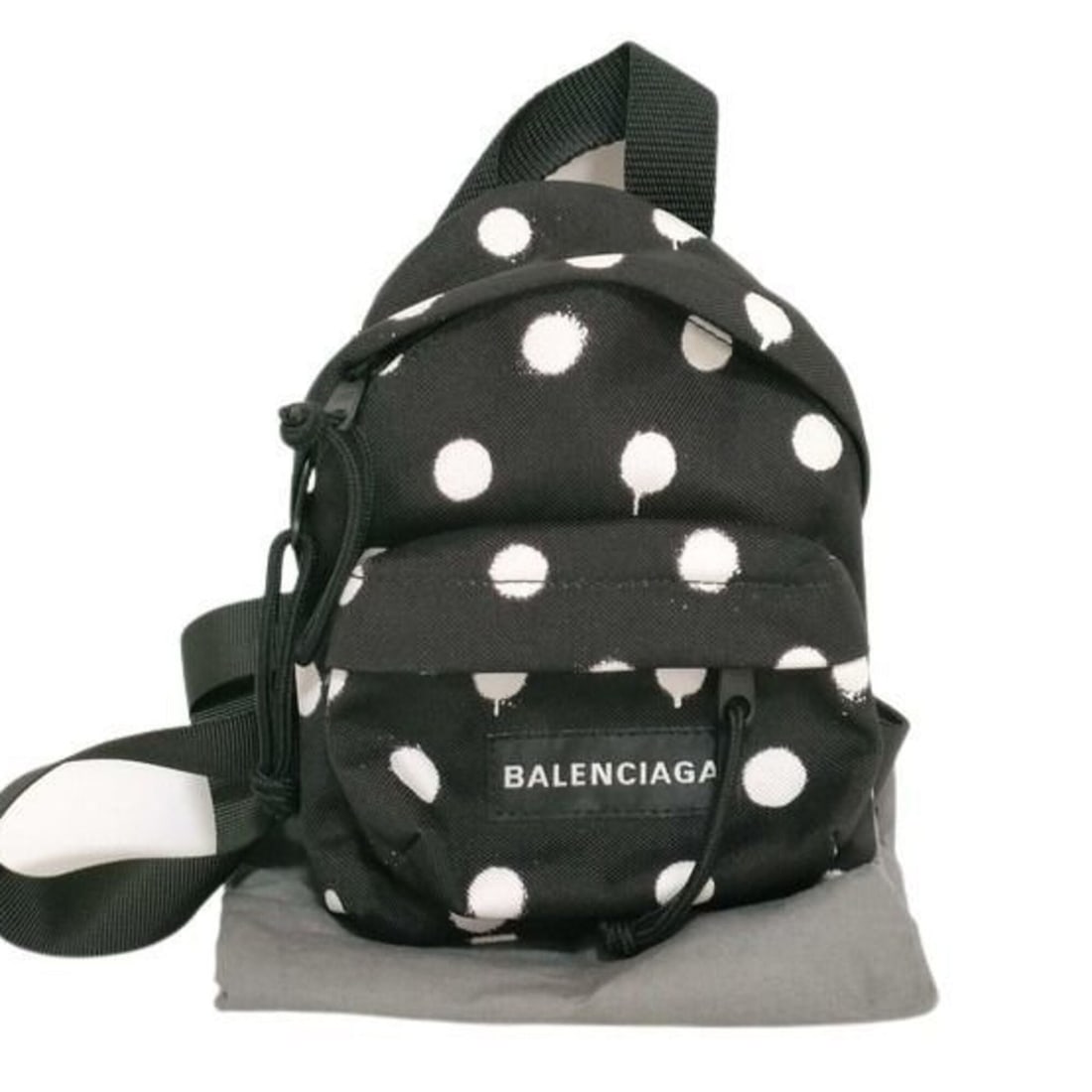 BALENCIAGA Explorer Shoulder Bag 656060 Black White Canvas Women's Dot Pattern (1 of 10)