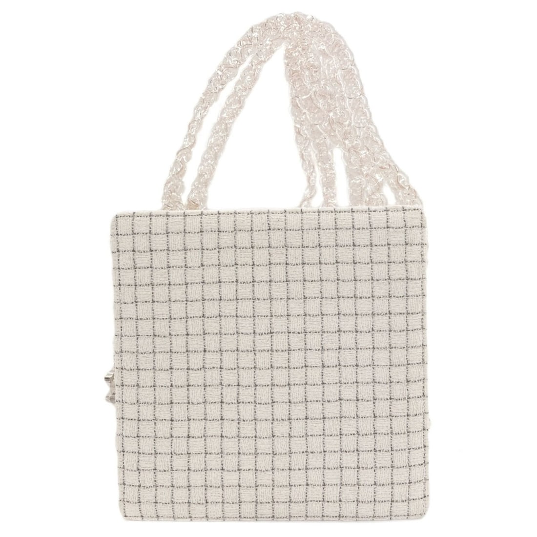 Chanel Shopping Bag, Double Handle Shoulder Tweed, Women's CHANEL: --- Catalog ---Category: SizeSize (HxWxD): 23.5cm x 23cm x 7cm / 9.25'' x 9.05'' x 2.75''Category: DesignType: Shopping bag, Shoulder bagColor: Black, Clear, WhiteGender: WomenMaterial: Tweed Category