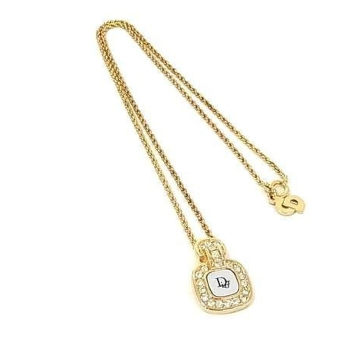 Christian Dior Necklace, Square, Gold and Silver Metal, Rhinestone, Women's: --- Catalog ---Category: SizePendant Size: 22mm x 15mm / 0.86'' x 0.59''Neck Circumference: 39 cm / 15.35''Category: DesignColor: Gold, SilverStone: RhinestoneGender: WomenMaterial: MetalPendant
