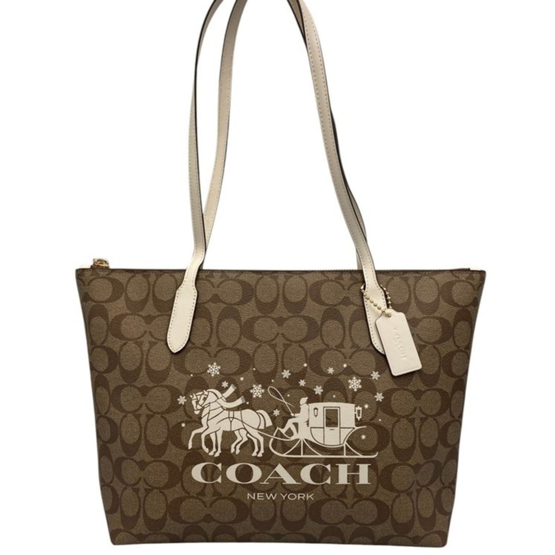 COACH Signature Winter Horse & Slay Tote Bag CN626 D4: --- Catalog ---Category: SizeSize (HxWxD): 24cm x 35cm x 11cm / 9.44'' x 13.77'' x 4.33''Category: DesignType: Tote bagColor: Beige, Off-whiteGender: WomenMaterial: Signature line Category: GeneralMPN