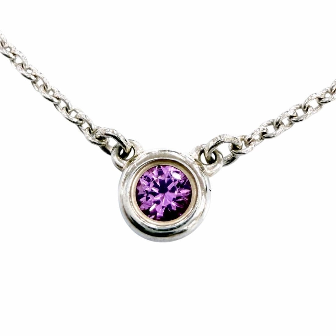 TIFFANY&Co. Tiffany & Co. Elsa Peretti Color by the Yard Pendant 925 Pink Sapphire Necklace Silver: --- Catalog ---Category: SizePendant Size: 3mm / 0.11''Neck Circumference: 41 cm / 16.14''Category: DesignColor: Pink, SilverStone: SapphireGender: WomenMaterial: Silver 925Necklace Type: NecklaceCate