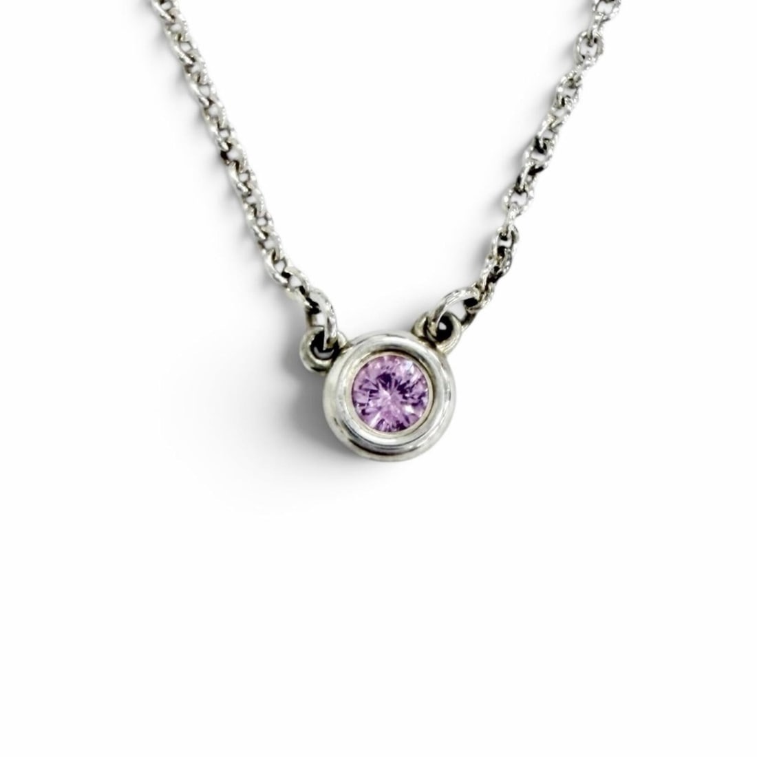 TIFFANY&Co. Tiffany & Co. Elsa Peretti Color By the Yard AG925 1P Pink Sapphire Necklace, Silver,: --- Catalog ---Category: SizePendant Size: 4mm / 0.15''Neck Circumference: 40 cm / 15.74''Category: DesignColor: SilverStone: SapphireGender: WomenMaterial: Silver 925Necklace Type: NecklaceCategory: 