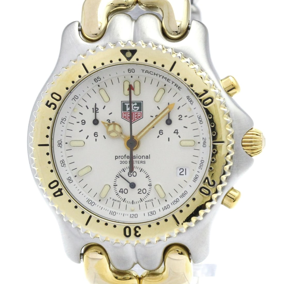 TAG HEUER Sel Chronograph Gold Plated Steel Watch CG1120 Polished: --- Catalog ---Category: SizeCase Diameter: 39mm / 1.54''Category: DesignType: WristwatchStyle: SportGender: MenColor (Dial): WhiteMaterial (Band): Gold plated, Stainless steelMaterial (Case): Gold pl