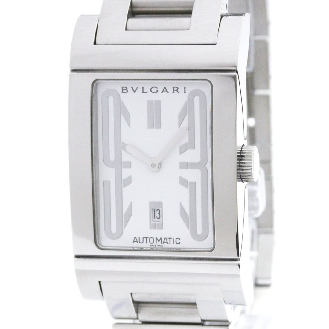 BVLGARI Rettangolo Stainless Steel Automatic Mens Watch RT45S Polished: --- Catalog ---Category: SizeCase Diameter: 45mm / 1.77''Category: DesignType: WristwatchStyle: Dress/FormalGender: MenColor (Dial): WhiteMaterial (Band): Stainless steelMaterial (Case): Stainless ste