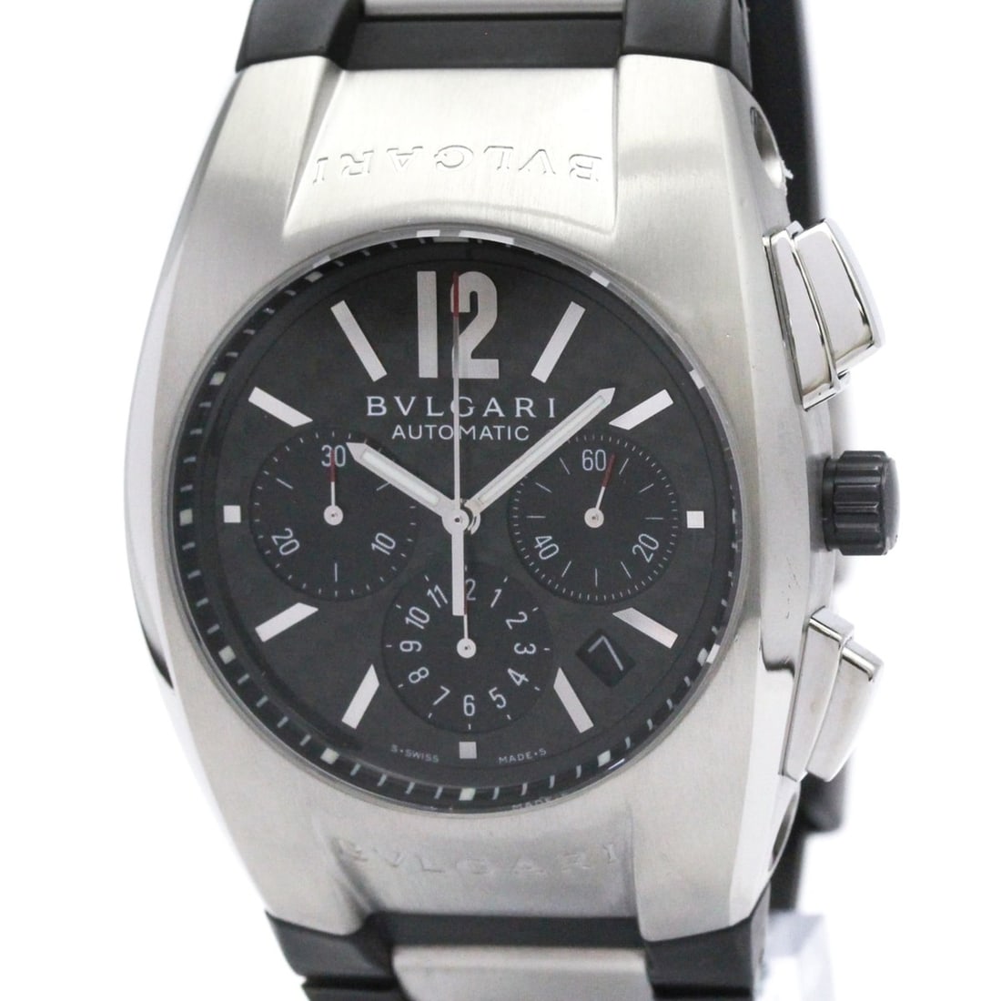 BVLGARI Ergon Chronograph Steel Automatic Mens Watch EG40SCH Polished: --- Catalog ---Category: SizeCase Diameter: 40mm / 1.57''Category: DesignType: WristwatchStyle: SportGender: MenColor (Dial): CarbonMaterial (Band): RubberMaterial (Case): Stainless steelCategory: Gen
