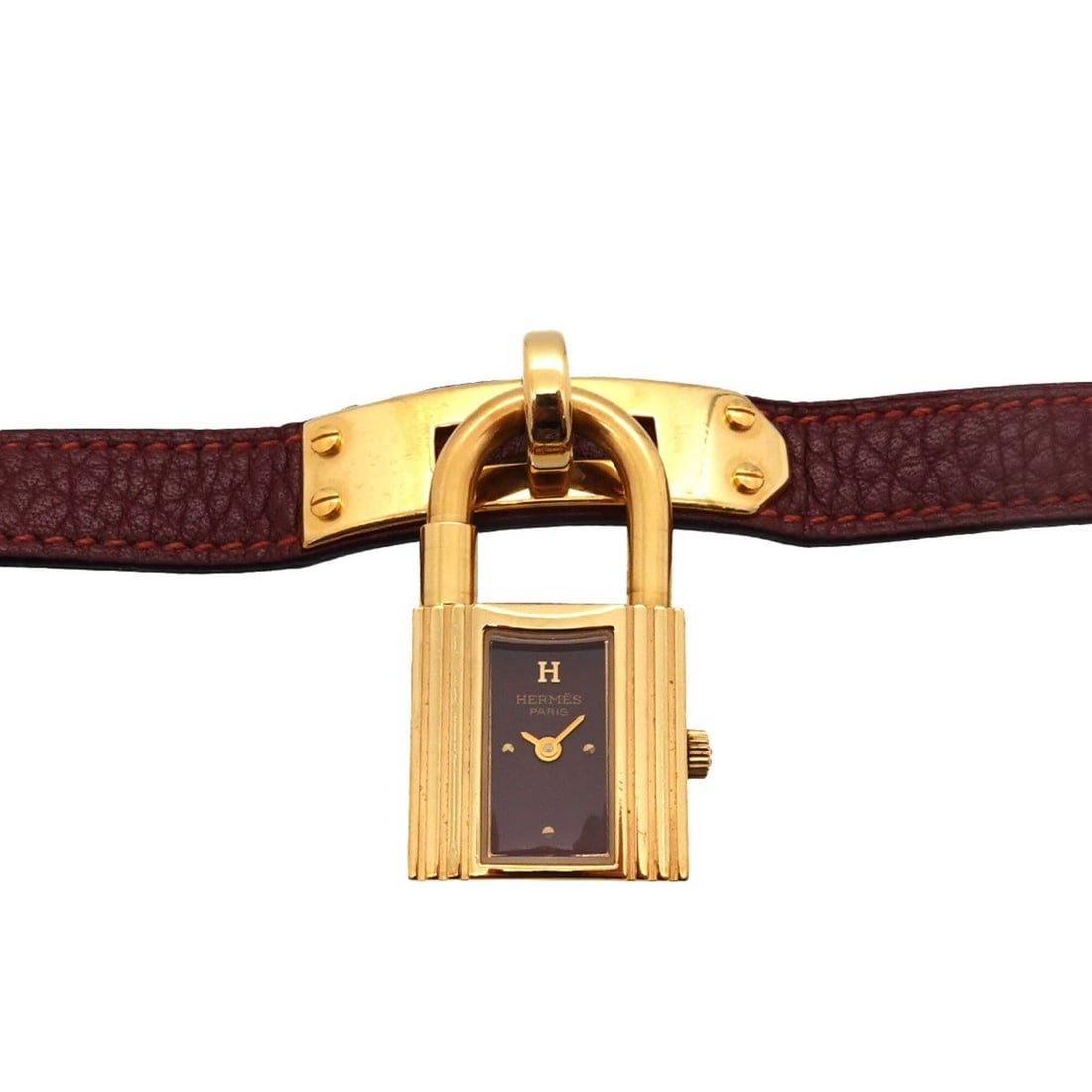 Hermes Kelly Watch, Women's Bordeaux, Quartz with Padlock: --- Catalog ---Category: SizeWrist Size: 13.5cm - 16.5cm / 5.31'' - 6.49''Case Diameter: 20mm / 0.79''Category: DesignType: WristwatchGender: WomenColor (Dial): BordeauxMaterial (Band): LeatherMateria
