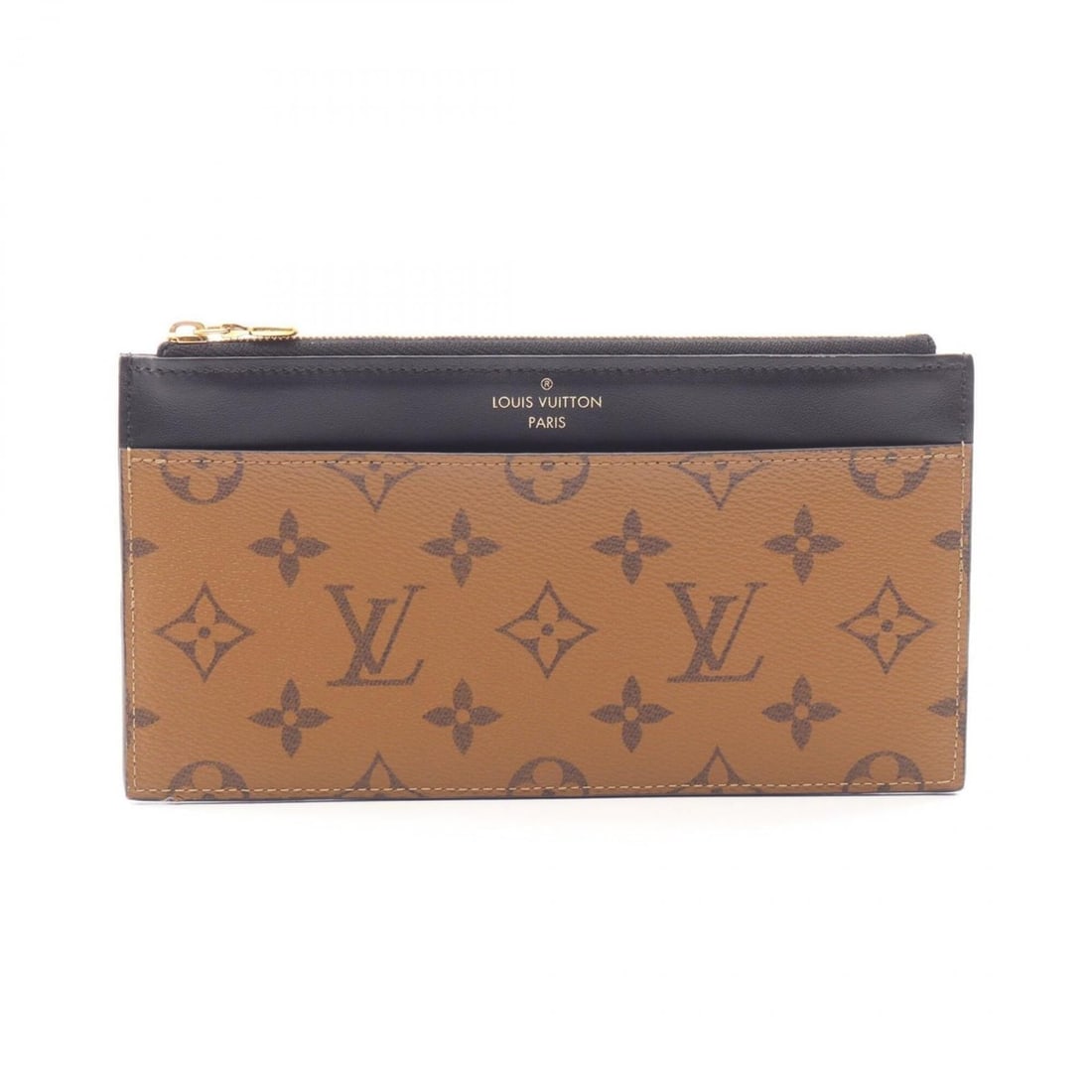 Louis Vuitton Slim Purse Monogram Reverse Wallet, Leather, Women's, Brown/Black, M80390: --- Catalog ---Category: SizeSize (HxWxD): 10.5cm x 20cm x 5.00mm / 4.13'' x 7.87'' x 0.19''Category: DesignType: PouchColor: Black, BrownGender: WomenMaterial: Leather , PVC Category: GeneralMPN: M80