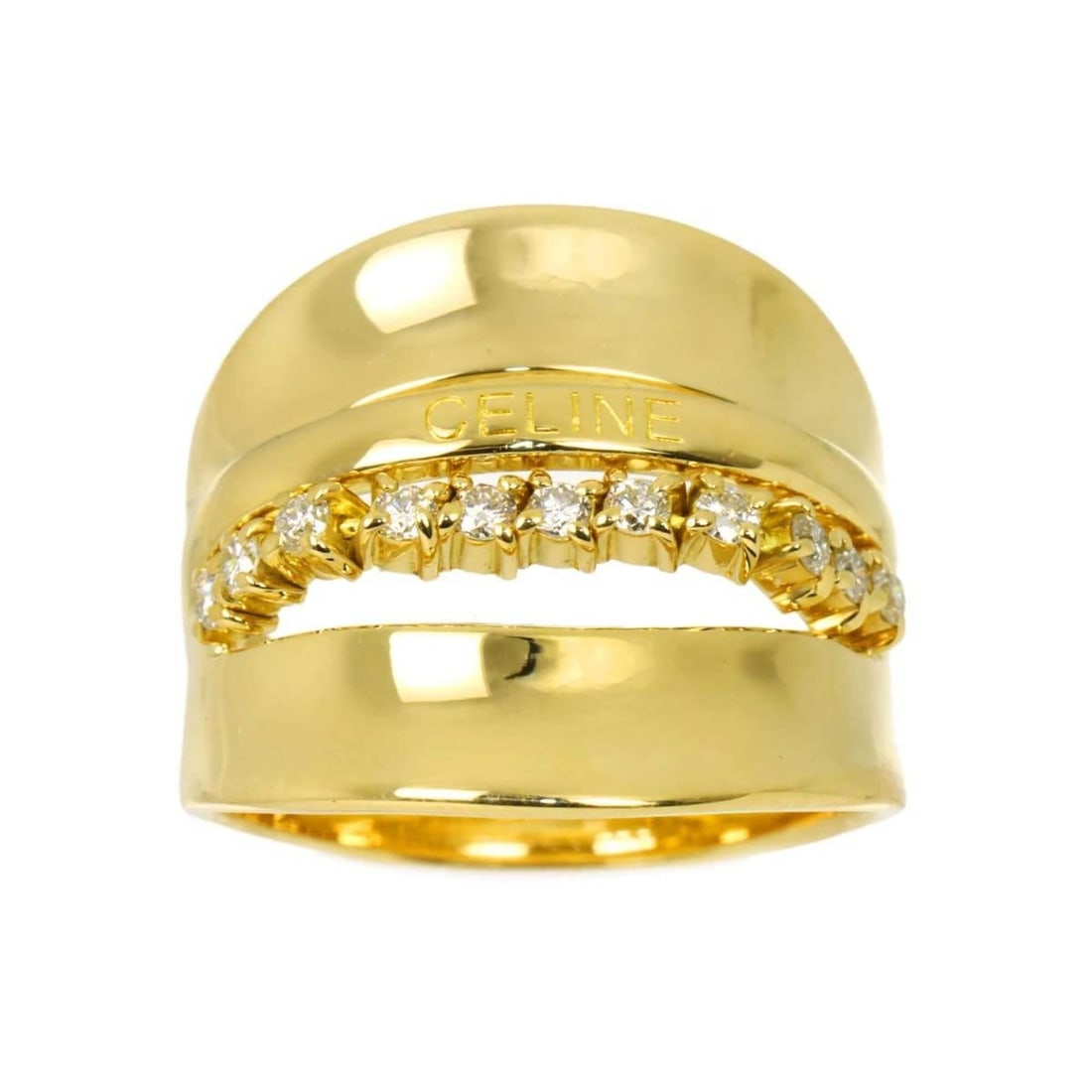 Celine CELINE 1 Ring Diamond 18K YG Yellow Gold 750: --- Catalog ---Category: SizeWidth: 17.8mm / 0.7''Weight: 9.5g / 0.33oz.JP Size: 12US Size: 6.5Category: DesignType: Band ringStone: DiamondGender: WomenMaterial: Yellow gold (18K)Category: GeneralBra