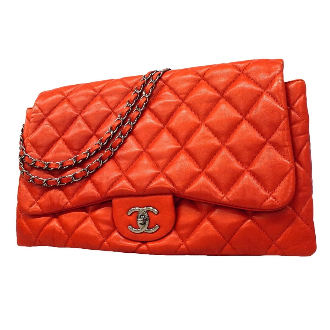 Chanel Matelassé Shoulder Bag, Double Chain, Lambskin, Red, Women's, P3443119 (1 of 16)