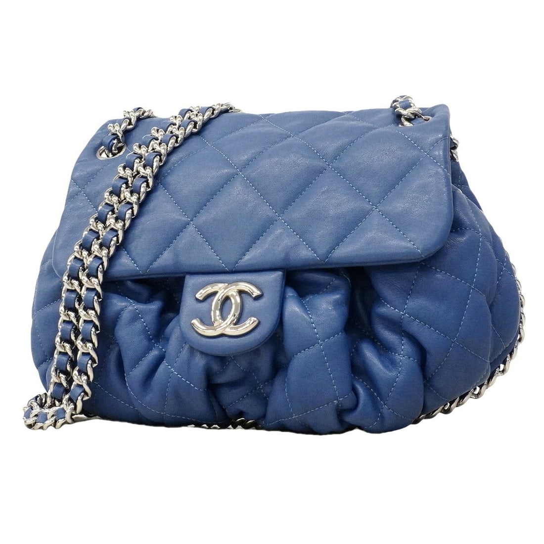 Chanel Matelassé Chain Shoulder Bag, Leather, Blue, Women's: --- Catalog ---Category: SizeSize (HxWxD): 24cm x 35cm x 6cm / 9.44'' x 13.77'' x 2.36''Category: DesignType: Shoulder bagColor: BlueGender: WomenMaterial: Leather Hardware Color: SilverCategory: Gene