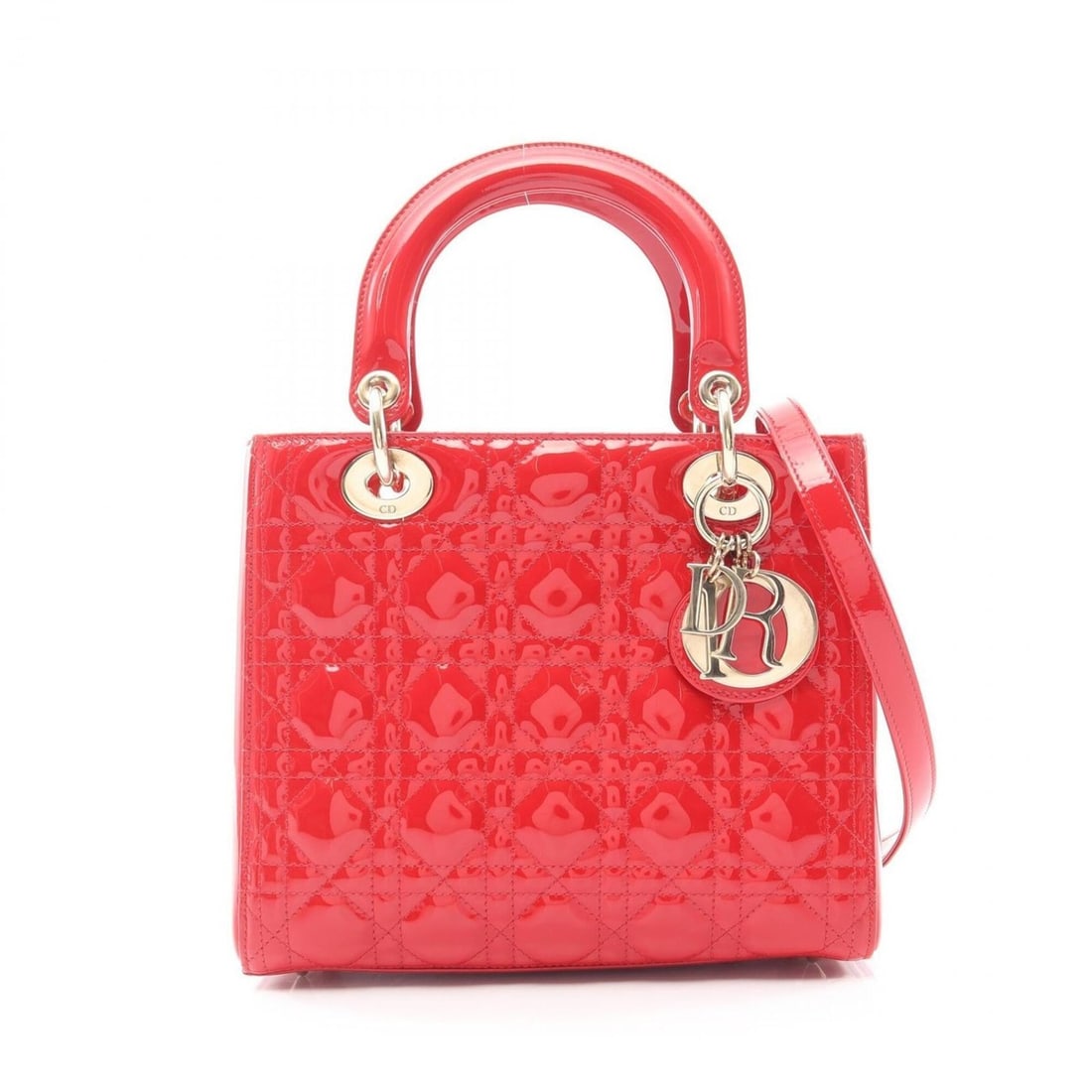Christian Dior Dior LADY DIOR Cannage 2-Way Handbag, Patent Leather, Women's, Red: --- Catalog ---Category: SizeSize (HxWxD): 20cm x 24cm x 11cm / 7.87'' x 9.44'' x 4.33''Category: DesignType: HandbagColor: Red colorGender: WomenMaterial: Patent leather Category: GeneralBrand: Chris