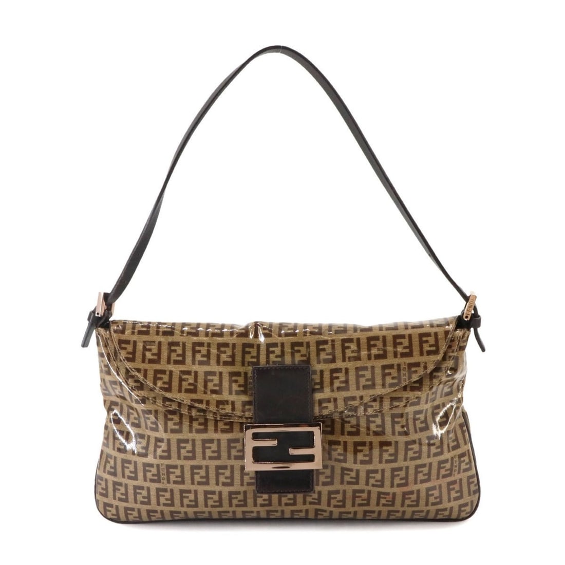 Fendi Zucchino Patent Shoulder Handbag, Leather, Beige, 8BR002, Bronze Hardware: --- Catalog ---Category: SizeSize (HxWxD): 18.5cm x 32.5cm x 8cm / 7.28'' x 12.79'' x 3.14''Category: DesignType: Handbag, Shoulder bagColor: Beige, BrownGender: WomenMaterial: Zucchino Category: Gene