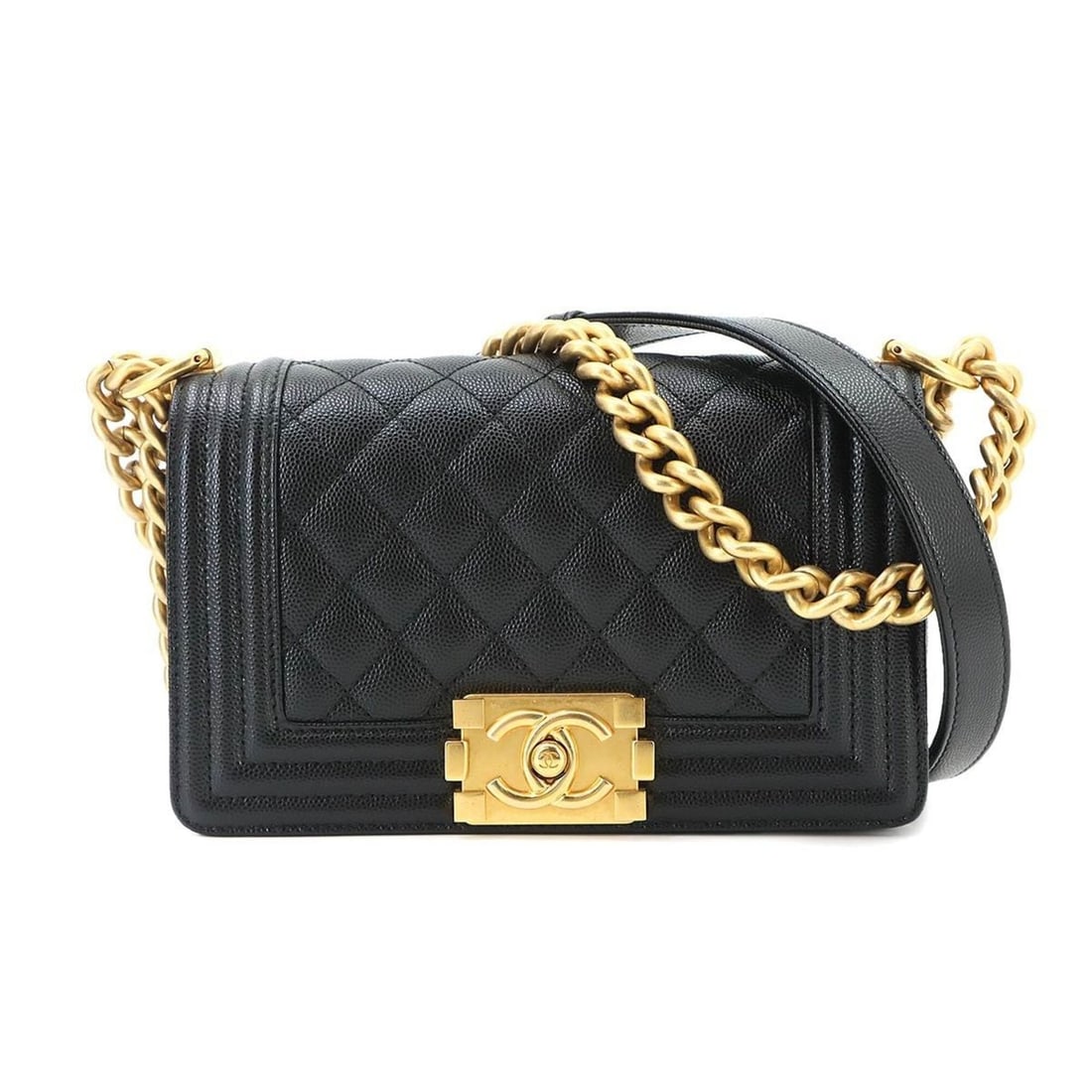 Chanel Boy Small Chain Shoulder Handbag, Caviar Leather, Black, A67085, Gold Hardware: --- Catalog ---Category: SizeSize (HxWxD): 12cm x 20cm x 7cm / 4.72'' x 7.87'' x 2.75''Category: DesignType: Handbag, Shoulder bagColor: BlackGender: WomenMaterial: Grained Calfskin Category: GeneralM