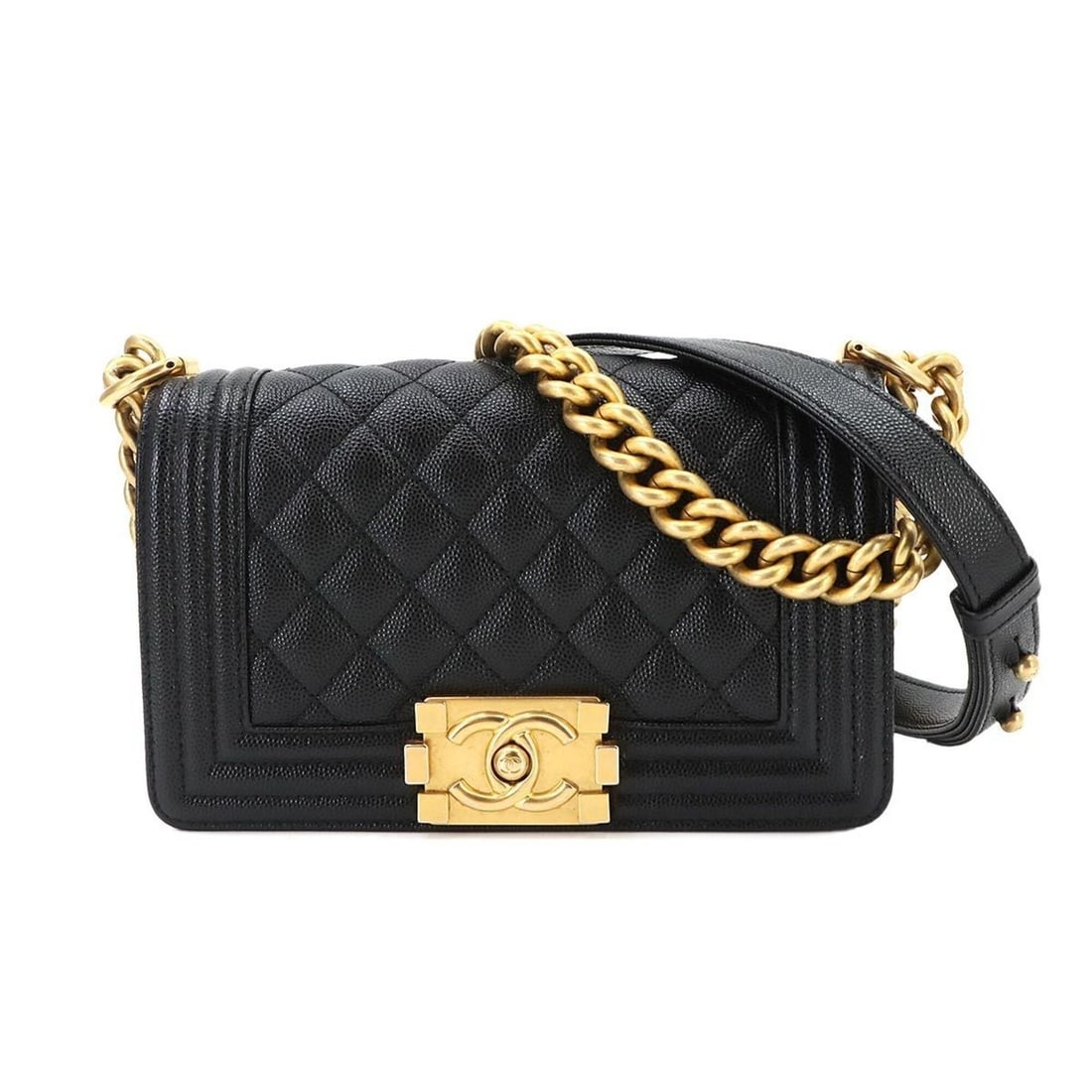 Chanel Boy Small Chain Shoulder Handbag, Caviar Leather, Black, A67085, Gold Hardware: --- Catalog ---Category: SizeSize (HxWxD): 12cm x 20cm x 6.5cm / 4.72'' x 7.87'' x 2.55''Category: DesignType: Handbag, Shoulder bagColor: BlackGender: WomenMaterial: Grained Calfskin Category: Genera